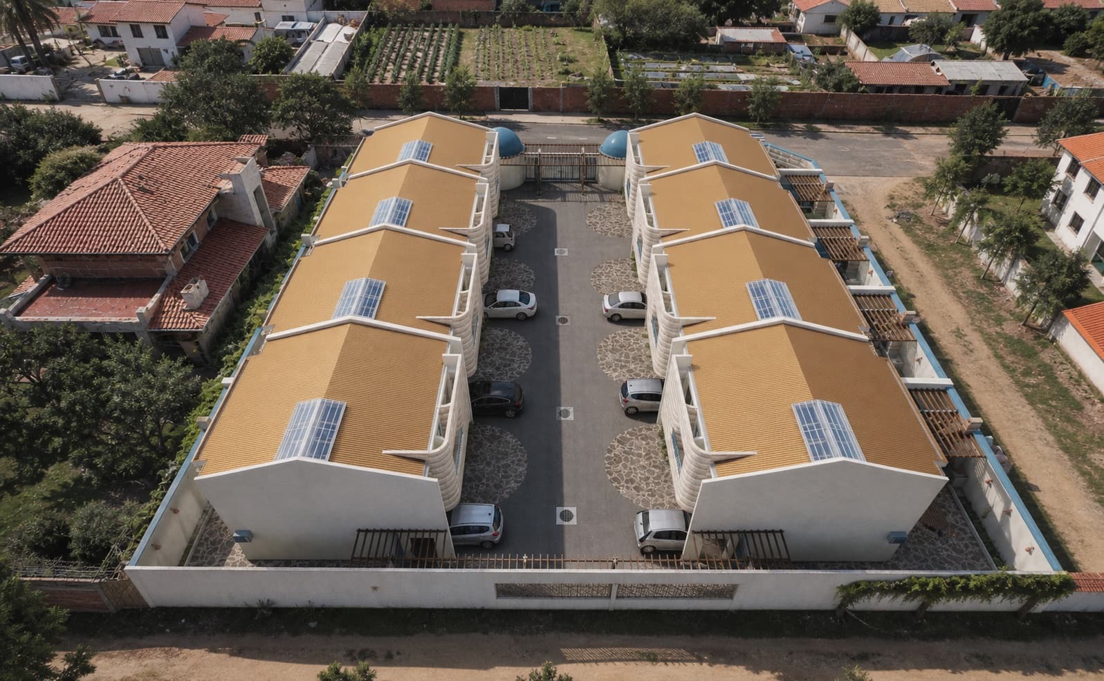 Visual conceptual aéreo del condominio en el valle