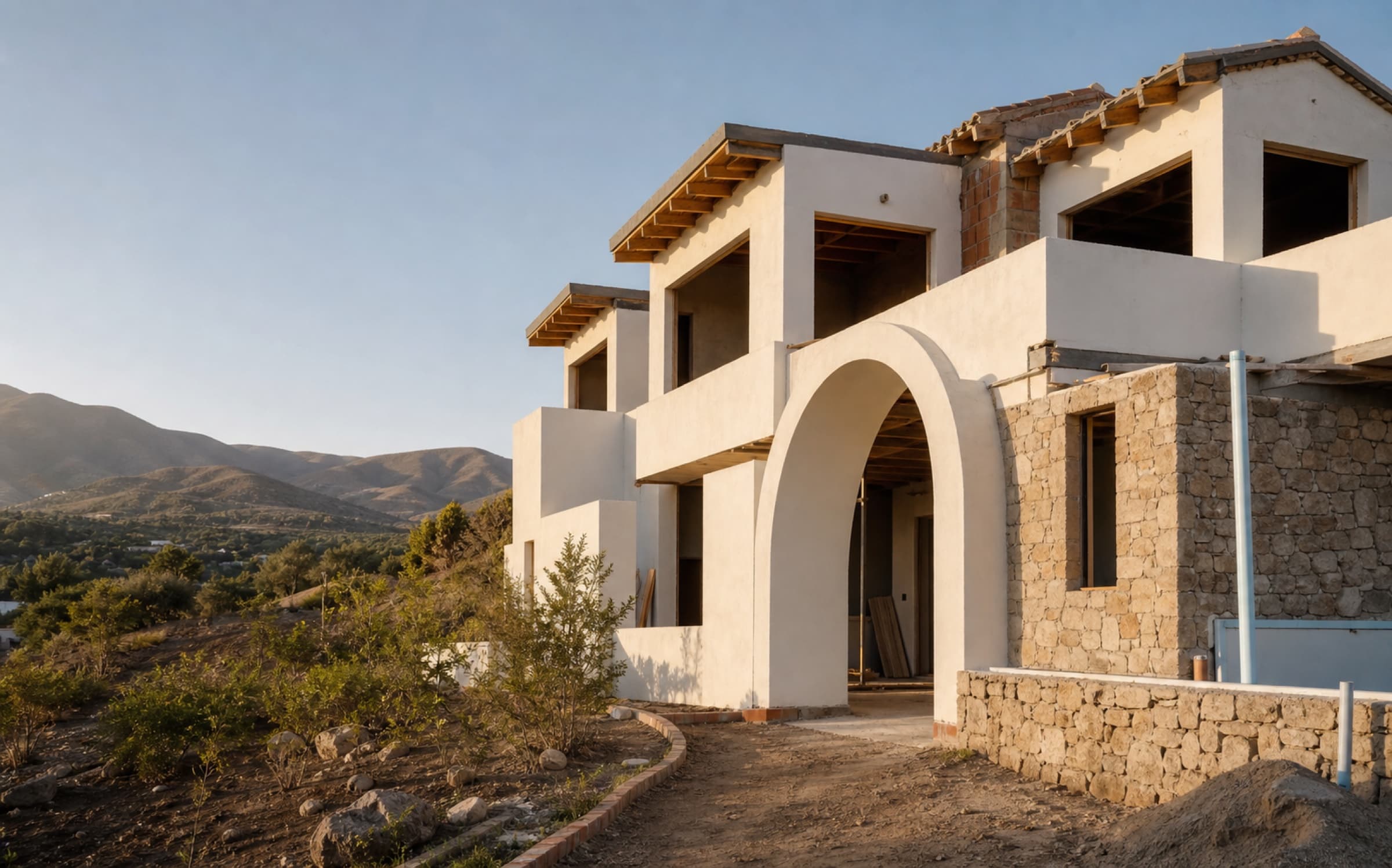 Visual conceptual de una vivienda mediterránea en construcción en el valle de Tarija